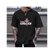 Men's Christian Easter Egg Hunt T-Shirt - Black Short Sleeve Round Neck Tee with Bunny, Cross & Rise