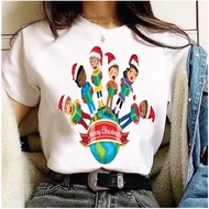 Merry Christmas Women Tshirt Red Short Sleeve Tops Girls New Year Clothing SD114