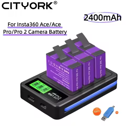 CITYORK 2400mAh Battery For Insta360 Ace Insta360 Ace Pro Insta360 Pro 2 Camera battery With 3-Slots