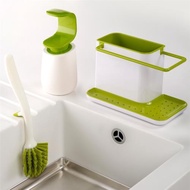 Joseph創意廚房清潔用具 家用3件套裝清潔刷+皂液器+工具收納盒子