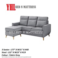 YHL Ann Fabric 3 Seater Sofa With Stool / Ottoman (Fabric In Grey)