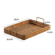 全城熱賣 - 仿籐編超市幹貨陳列籃儲物筐收納籃（淺咖色帶手提）