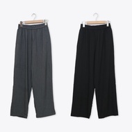 [CUMAR] Elastic Waist Slim-Fit Straight Pants Black Gray