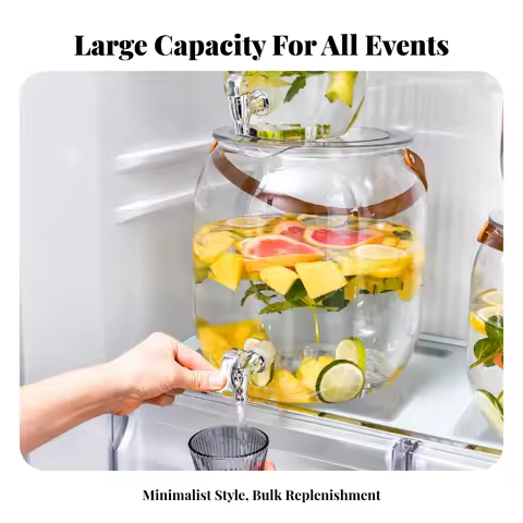 Glass Beverage Dispenser with Spigot Self-Serve Glass Drink Dispenser with Lid Glassware Cold-Use Co
