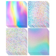 24 Sheets Holographic Cardstock 8.5 x 11, 250gsm/92lb Metallic Cardstock Glitter Shiny Iridescent Mi