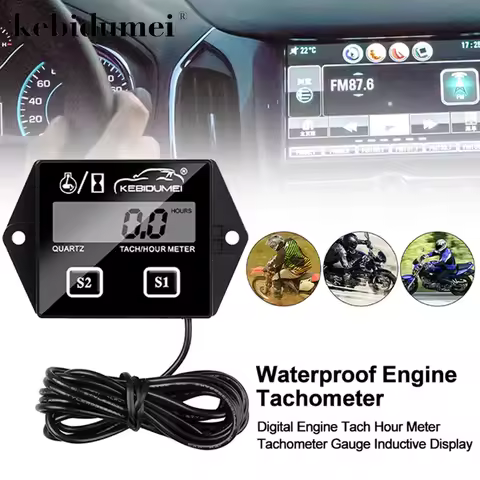 RUSSIAN IN STOCK! Waterproof Digital Engine Tachometer Hour Meter Tach Gauge Inductive RPM For 2 4 S