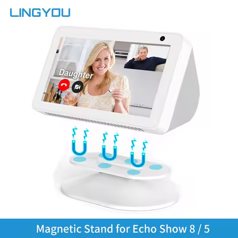 LINGYOU Magnetic Stand for Amazon Echo Show 8 (1st & 2nd) 5 (1st 2nd 3rd) with Anti-Slip Base & Swiv