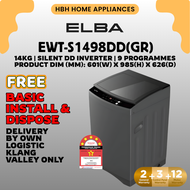Elba 14KG Top Load Washer EWT-S1498DD(GR) | Silent DD Inverter | Soft Closing | 9 Washing Programmes