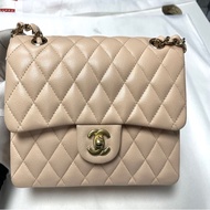 CHANEL CF口蓋包小號23白色荔枝牛皮晶片開菱格紋肩背包