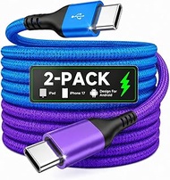 USB C to USB C Cable 6FT [2-Pack] 60W, PD 3.0 Fast Charging Braided Type C Cord for iPhone 17e 17 Pr