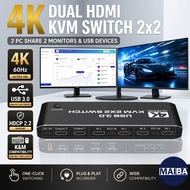 Dual Monitor 4K HDMI KVM Switcher 2x2 For 2 PC Share Monitor USB