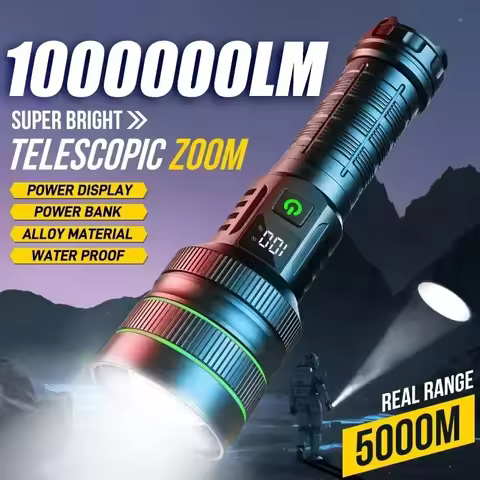 KDULIT Ultra Bright 1000000LM LED Flashlight Long Range Zoom Tactical Torch 5000mAh Battery Strong L