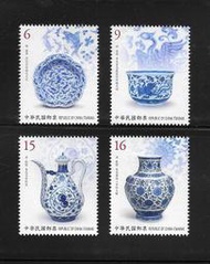 中華郵政套票 民國107年 特671 古物郵票 - 青花瓷郵票 ~ 套票 小型張 三連張