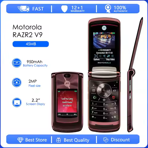 Refurbished Motorola RAZR2 V9 Original V9 2MP Detachable Battery 950mAh Cell Phone Wholesale Free sh