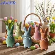 JAVIER Flocked Rabbit Figures, with Bow Plush Easter Bunny Statue, Handmade Solid Color 3D Standing 