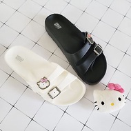 Hello Kitty大頭金屬釦 輕量防水兩版拖鞋-白色/黑色女鞋