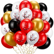 Jenaai 60 Keping Hiasan Parti Hibachi Merah Putih Hitam Emas Belon Hibachi 12 Inci Bunga Sakura Belo