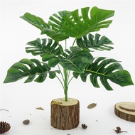 ประดิษฐ์พืช9ใบ/กิ่งไม้ปลอมสีเขียว Palm Monstera Leaf ห้องรับแขกแบบสวนระเบียง Decor