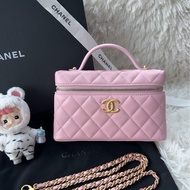 【配件：小票 防塵袋 💕】Chanel lp 飯盒包 盒子包 粉色 淡粉色 櫻花粉 拉絲金扣 荔枝牛皮 肩帶可拆卸 手提 單肩 斜挎