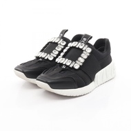 [二手，A級] Roger Vivier 運動鞋，亮面水鑽扣，黑色皮革運動鞋，女款。