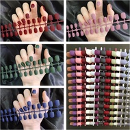 【With 24pcs Stickers】Simple Solid Color Fake Nail 24 Pieces of Nail Pieces Fake Nail Art Finished Beauty Care