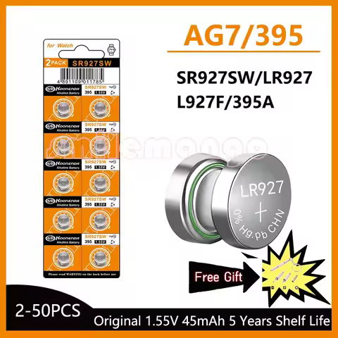 2-50PCS 1.55V 45mAh AG7 Alkaline Coin Cell LR927 LR57 SR927W 399 GR927 395A Battery Button Batteries