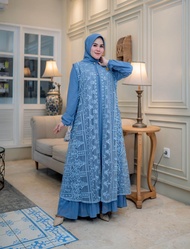 PROMO GAMIS PESTA MEWAH MODEL ROMPI MISAH BAHAN TILE BROKAT CORNELLI GLITER LAPISAN FURING-GAMIS CARDIGAN WANITA TERBARU 2023-GAMIS PAYET MUTIARA TERLARIS