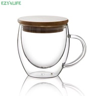 [EZY4LIFE] Double-Walled Glass Cup with Bamboo Lid 250/350/450ML