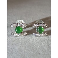 #J711-1 100% Natural Grade A Icy Jade Jadeite Earrings H7.1m 925 Silver