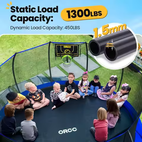 Heavy Duty Outdoor Trampoline,Basketball Hoop & Water Sprinkler & Spiral Ground Stakes,1300LBS 12/15