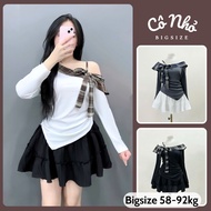 Women's Big Size Skirt Set Long Sleeve Off Shoulder T-shirt with Cute Short Skirt A333+CV409