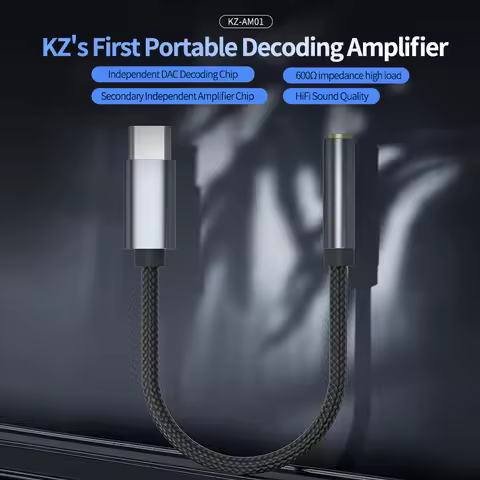 KZ AM01 Type-C to 3.5mm Audio Adapter 32bit/384kHz Hi-Fi DAC + IC Amplifier Dual Chip Earphone Audio