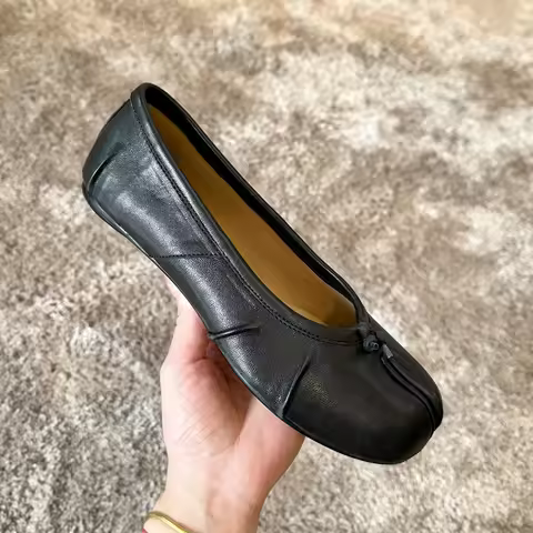 Fashion Tibi splittoe shoes Womens Genuine leather Ballet flats Comfortable flats Vintage Pleated Sh