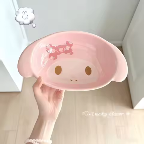 Ceramic Plate Bowl Sanrio Melody Cute Cartoon Hand Glazed Irregular Shape Deep Bowl Dinner Plate For