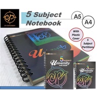 Wire-O Notebook 5 subjects for School University A5 and A4 Students 200 pages