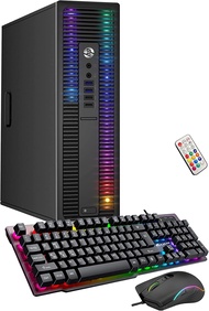 HP EliteDesk Desktop RGB Lights Computer AMD A-Series Processor, Windows 10 Pro 64-bit, Wi-Fi, Gamin