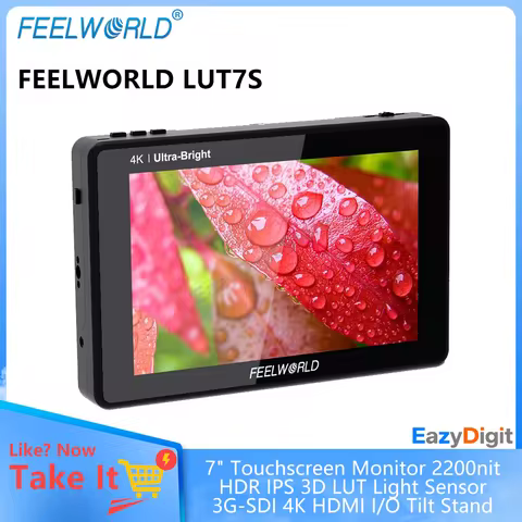 FEELWORLD LUT7S 7" Touchscreen Monitor 2200nit HDR IPS 3D LUT Light Sensor 3G-SDI 4K HDMI I/O Tilt S