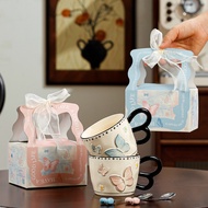 [SG Stock] Embossed Retro Butterfly Vintage Mug with Spoon Christmas Birthday Gift with Box Packing