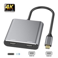 Typec to Dual HDMI 2in1 Adapter Type-C HUB HDMI 4K Two Monitors Mirror Extend Display for Macbook Laptop Cellphone