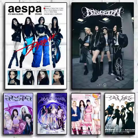 Kpop A-Aespa Poster Perfect Sticker Self Adhesive for Office Home Theater Wall Art Decor Fancy Gift
