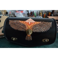 {Handmade Leather Carving} Harley indian indian indian indian Cylindrical Bag Front Bag indian Motor