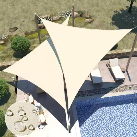 1pc Triangular UV Block Sun Shade Sail - 81- Light Blocking, Beige Polyester Fabric for Outdoor Pati