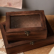 Begonia Flower Glass Storage Box Retro Wooden Desktop Sundries Arrangement Flip Wooden Box Decoratio