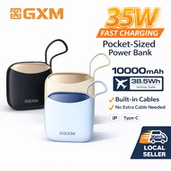 GXM 35W 10000mAh Fast Charge Power Bank Portable Charger  Built in Cable Type-C iP 4 Output