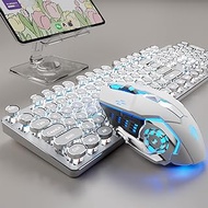 EWEADN TK950 Retro Typewriter Mechanical Keyboard and Mouse Combo, 104-Key Wireless Bluetooth/2.4G/W