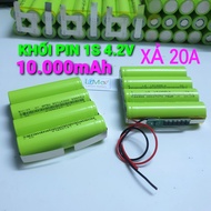 Khối pin 1S 3.7V - 4.2V 4 Cell 18650 10.000mAh - Xả 20A. Pin mới dòng xả cao có Mạch bảo vệ 1S 20a s
