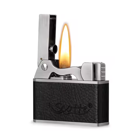 Scotte Vintage Lighter, Windproof Soft Flame, Metal and Leather Trench Lighter, Fluid Refillable Poc