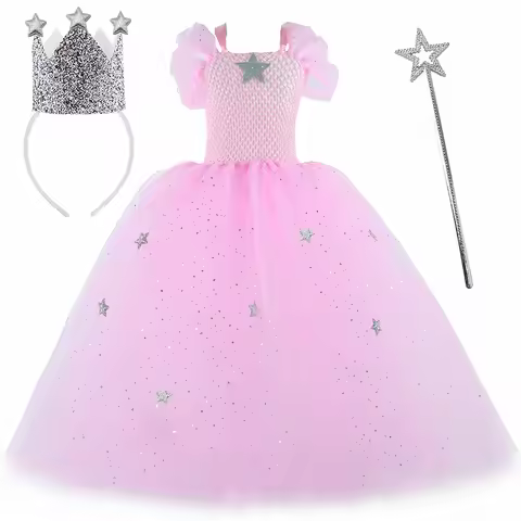 Wicked Glinda The Good Witch Costume Kids Glitter Pink Glenda Tutu Dress for Girls Halloween Birthda