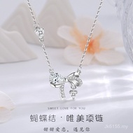 Clavicle Chain Love Bow All-Match Female Niche Necklace s999 Sterling Silver Pure Silver Light Luxur