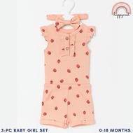 Baby Girl Orange Clothes 3pcs Strawberry Romper Shorts and Headband Outfit 0-12M AA320